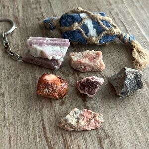 Raw natural stones natural tourmaline sodalite sunstone lepidolite pink opal lot